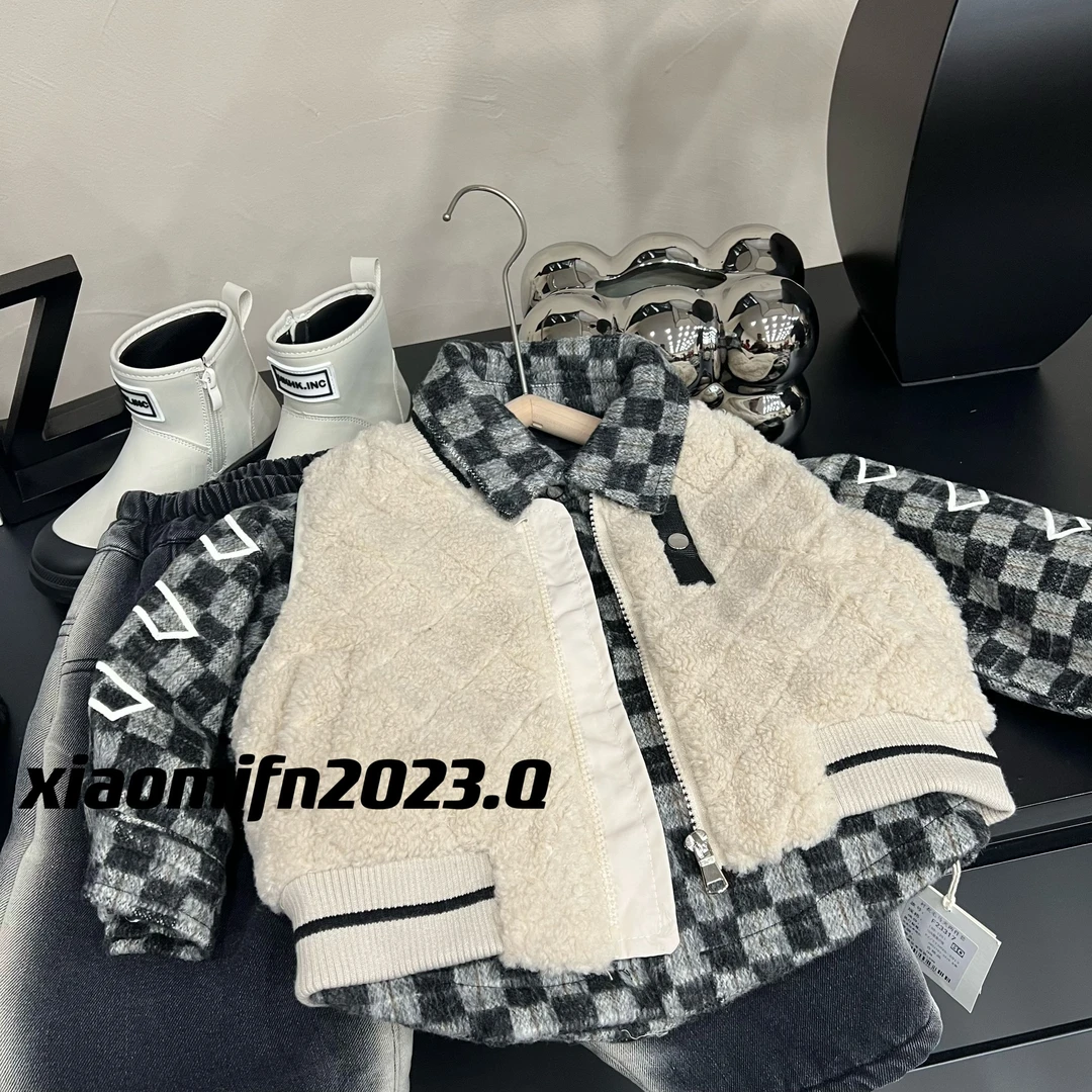 XIAOMIFN套装韩版男童2023冬季新款毛毛马甲+棉衬衫23317