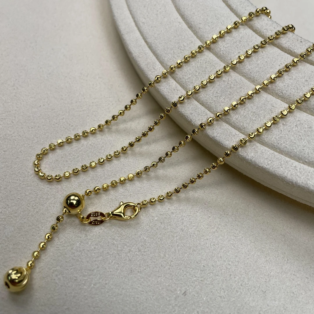 链子925银 意大利工艺砖石链 镀18K金50cm纯银长链