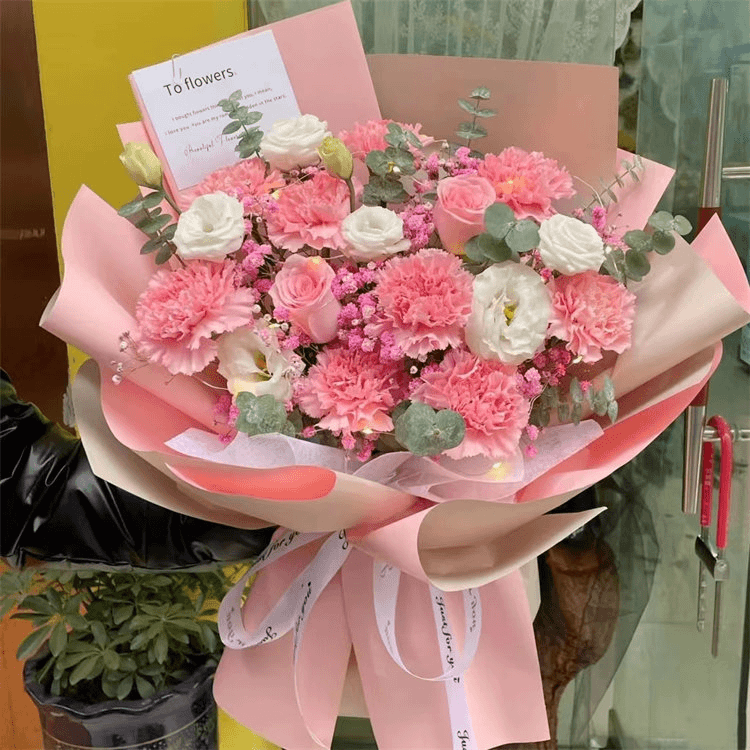 【温馨岁月】11朵粉康乃馨混搭粉玫瑰 生日节日鲜花同城花店送花A