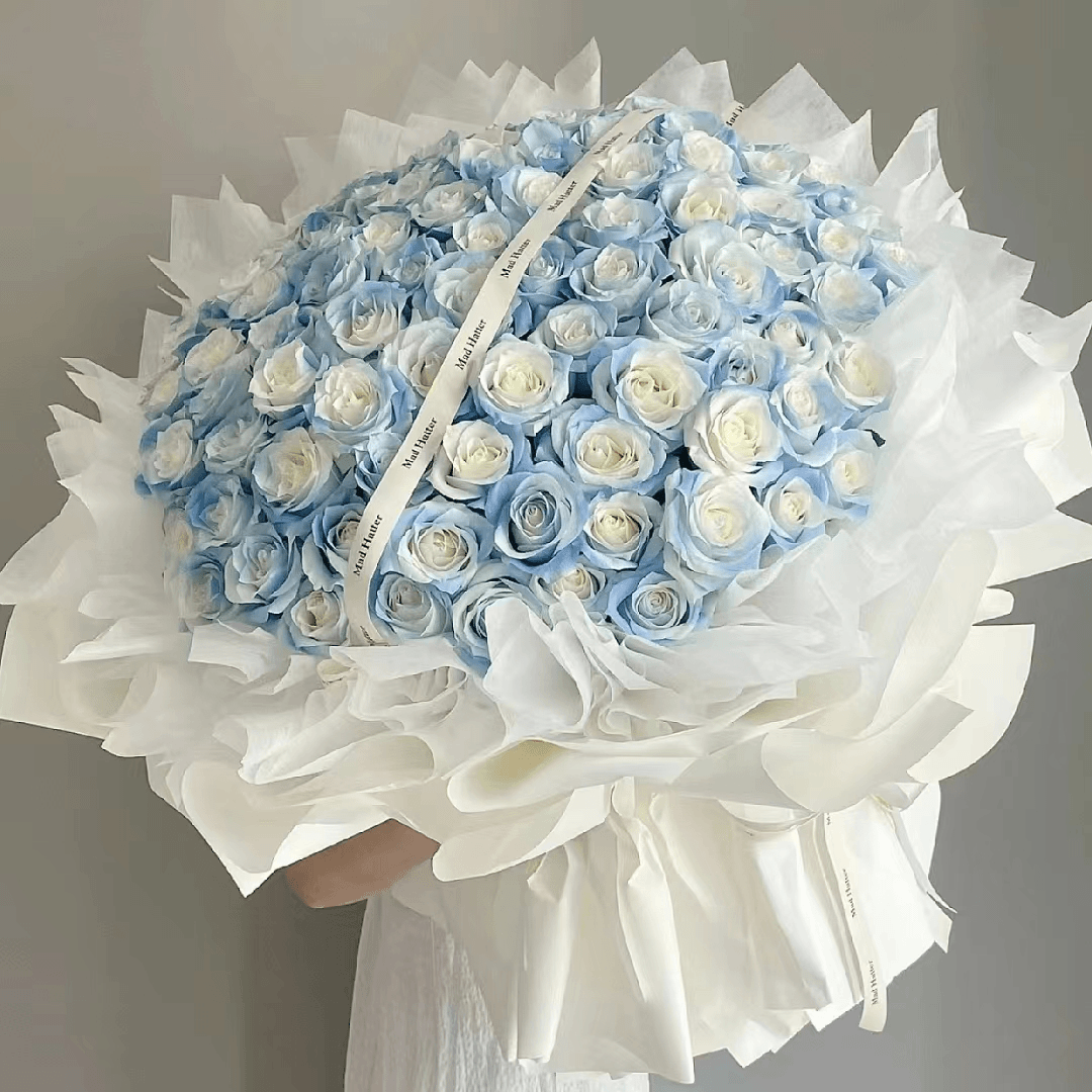 【日暮清晨】99朵碎冰蓝玫瑰时尚花束生日节日表白鲜花花店送花A