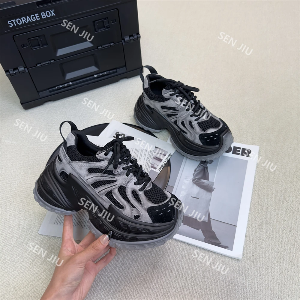 SEN JIU【森九】拼色松糕厚底老爹鞋女ins潮小个子增高百搭休闲鞋