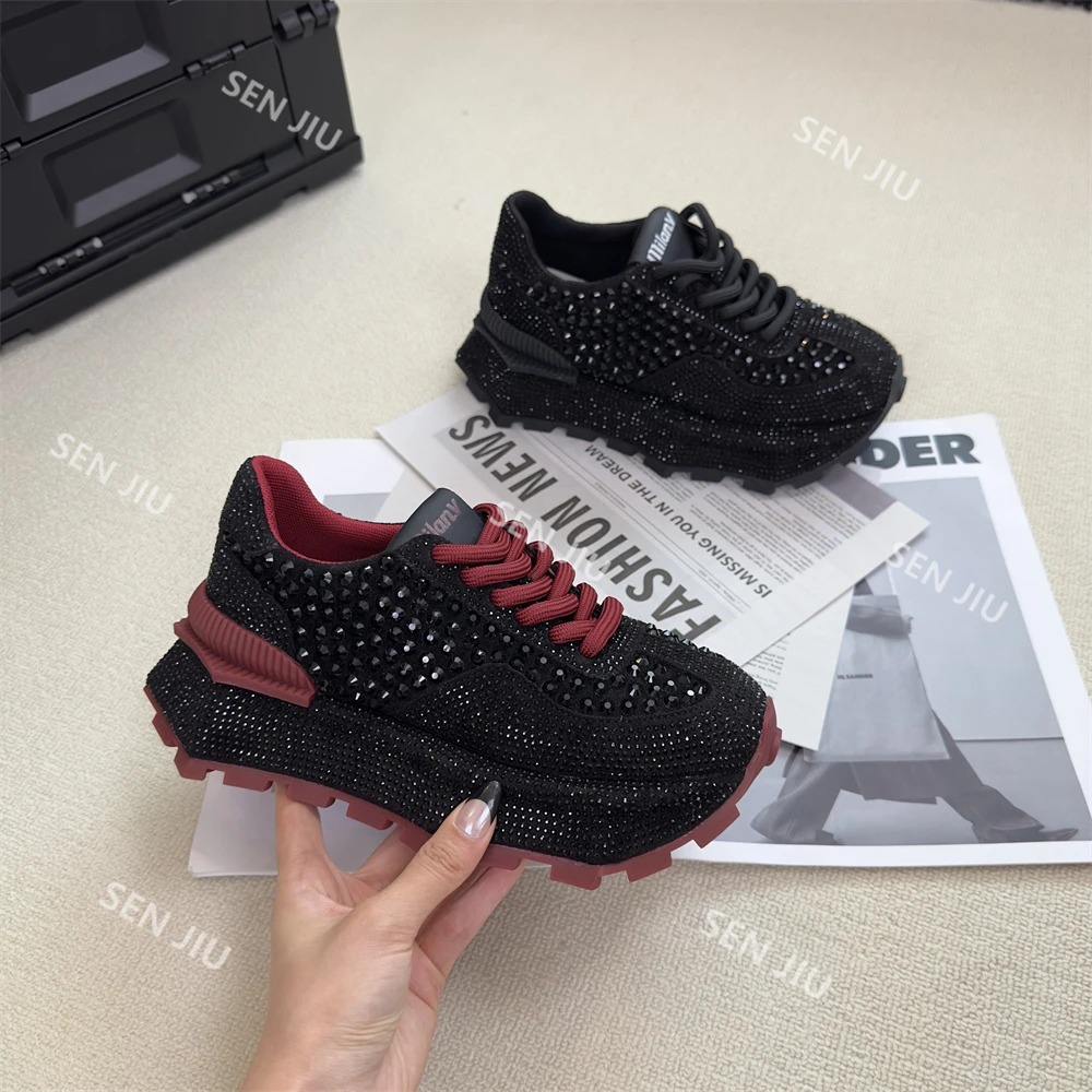 SEN JIU【森九】满天星水钻厚底炸街款老爹鞋女舒增高ins潮休闲鞋女