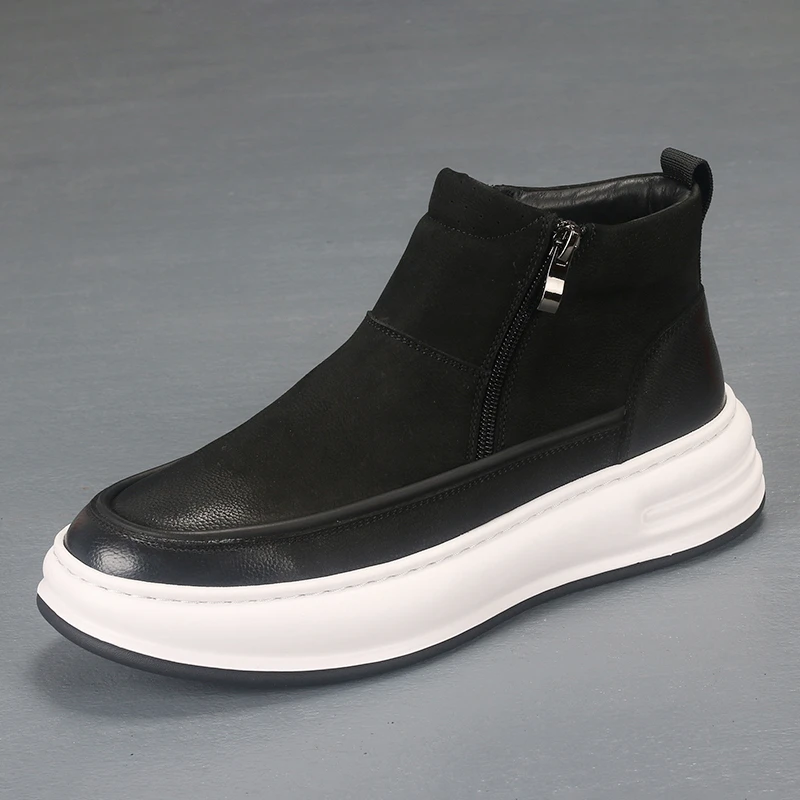 新款黑色真皮厚底高帮工装靴时尚百搭轻便舒适潮男短靴英伦风男鞋