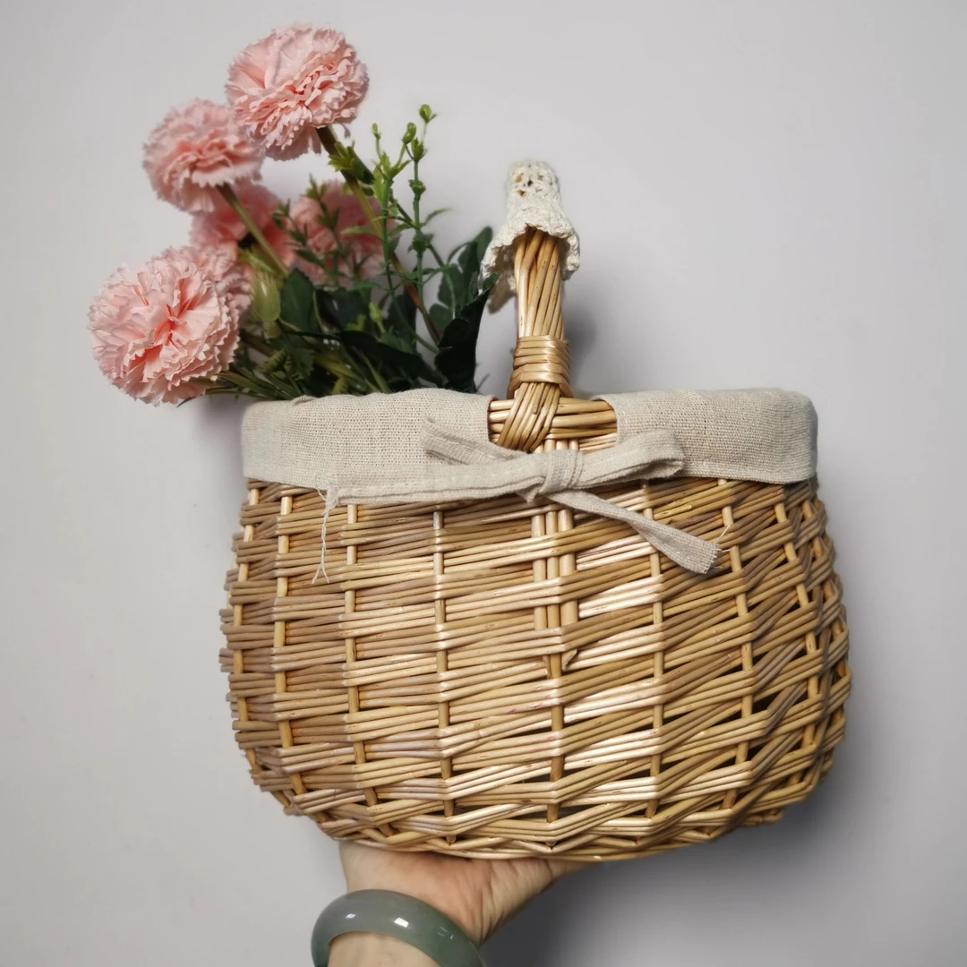 摆拍手提篮子收纳筐花篮野餐篮储物置物篮藤编家用收纳盒