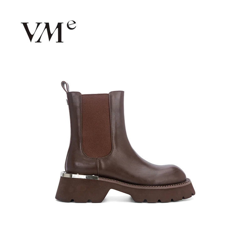 VME/舞魅冬季保暖搭子时尚百搭圆头厚底女士切尔西短靴VS24D3544