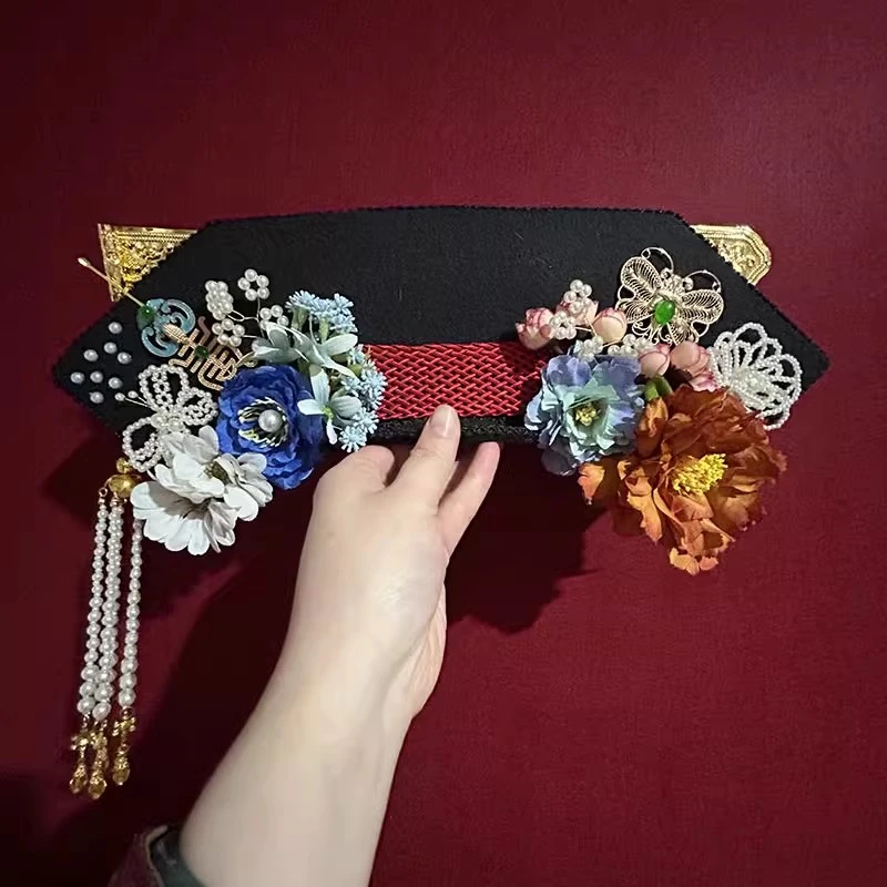 国风手工头饰复古宫廷清朝格格旗头后妃皇后大拉翅流苏满族发簪