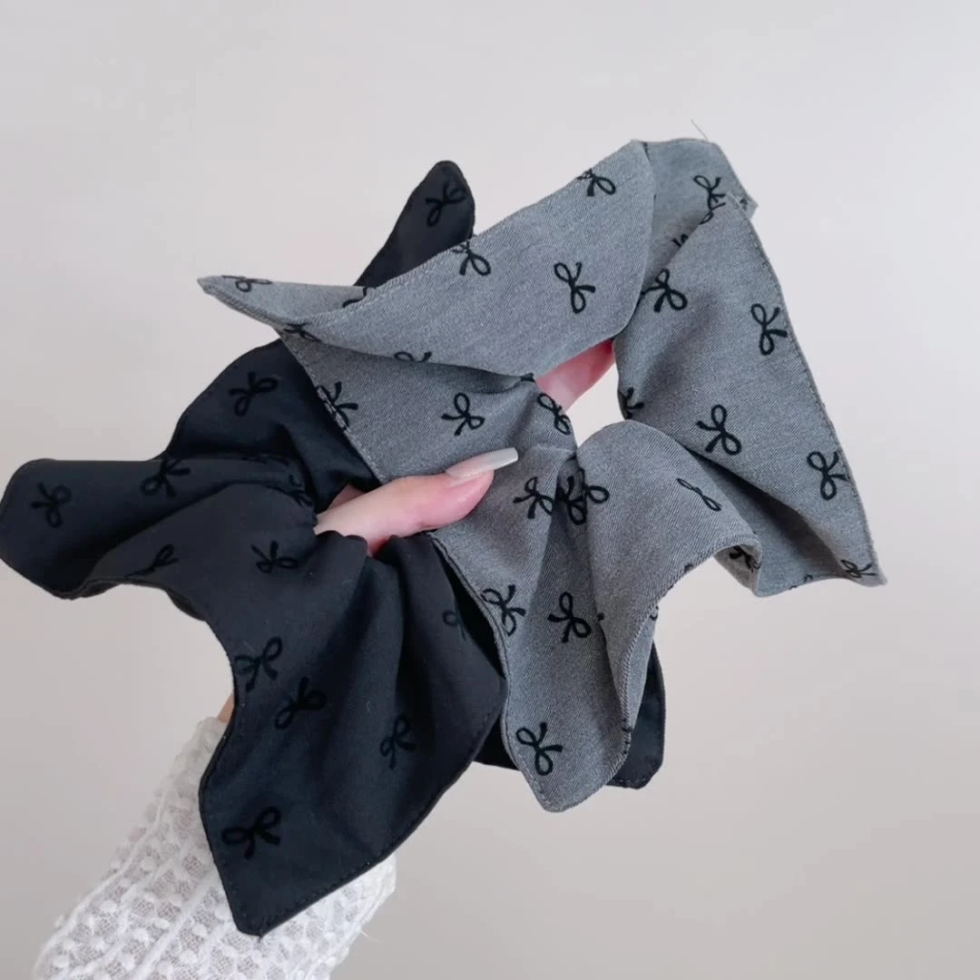 新款复古系大肠发圈高级感马尾辫发绳女灰色格雷系蝴蝶结方巾圈