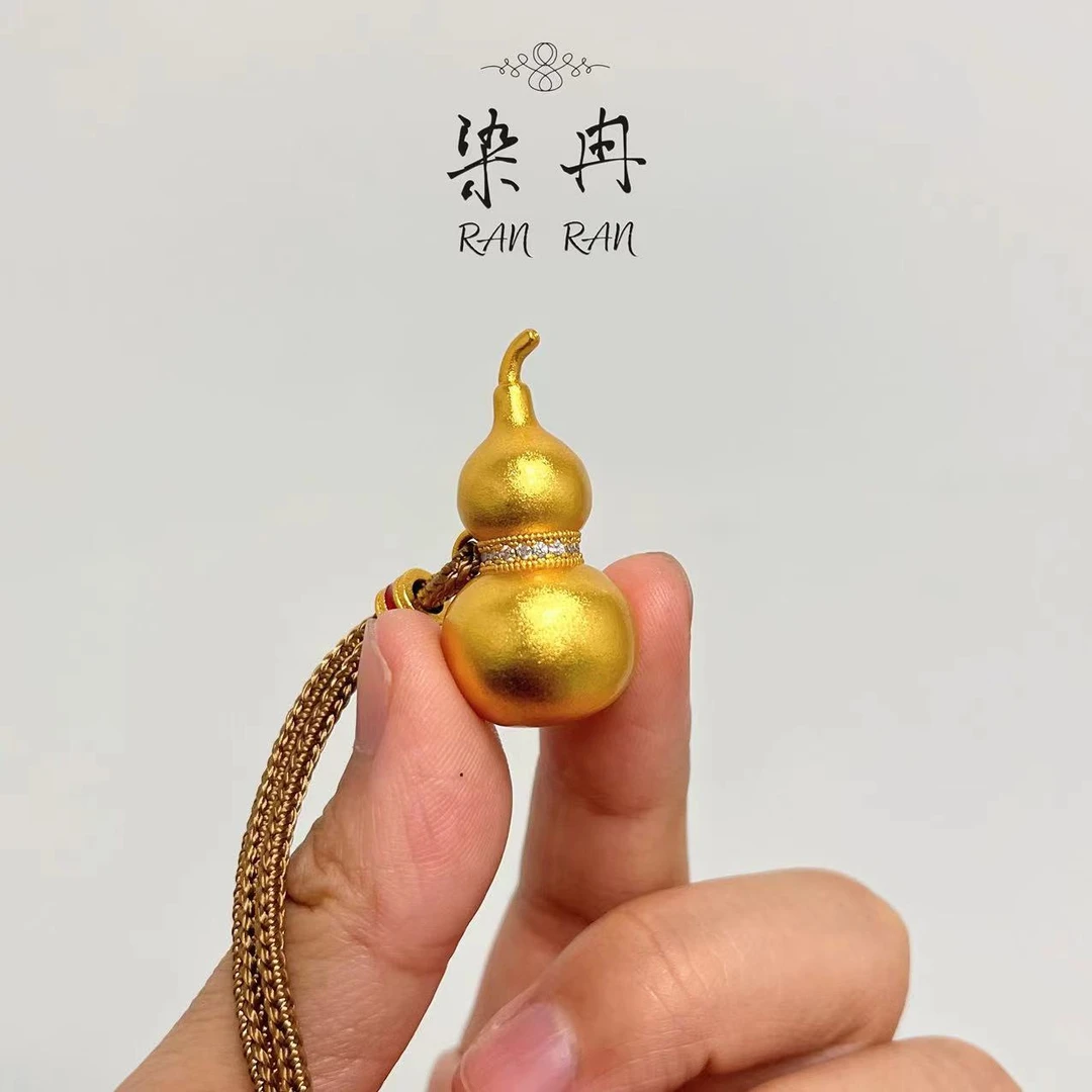 非金属布艺项链 【平安喜乐】古法葫芦吊坠项链挂坠平安金色精致D10