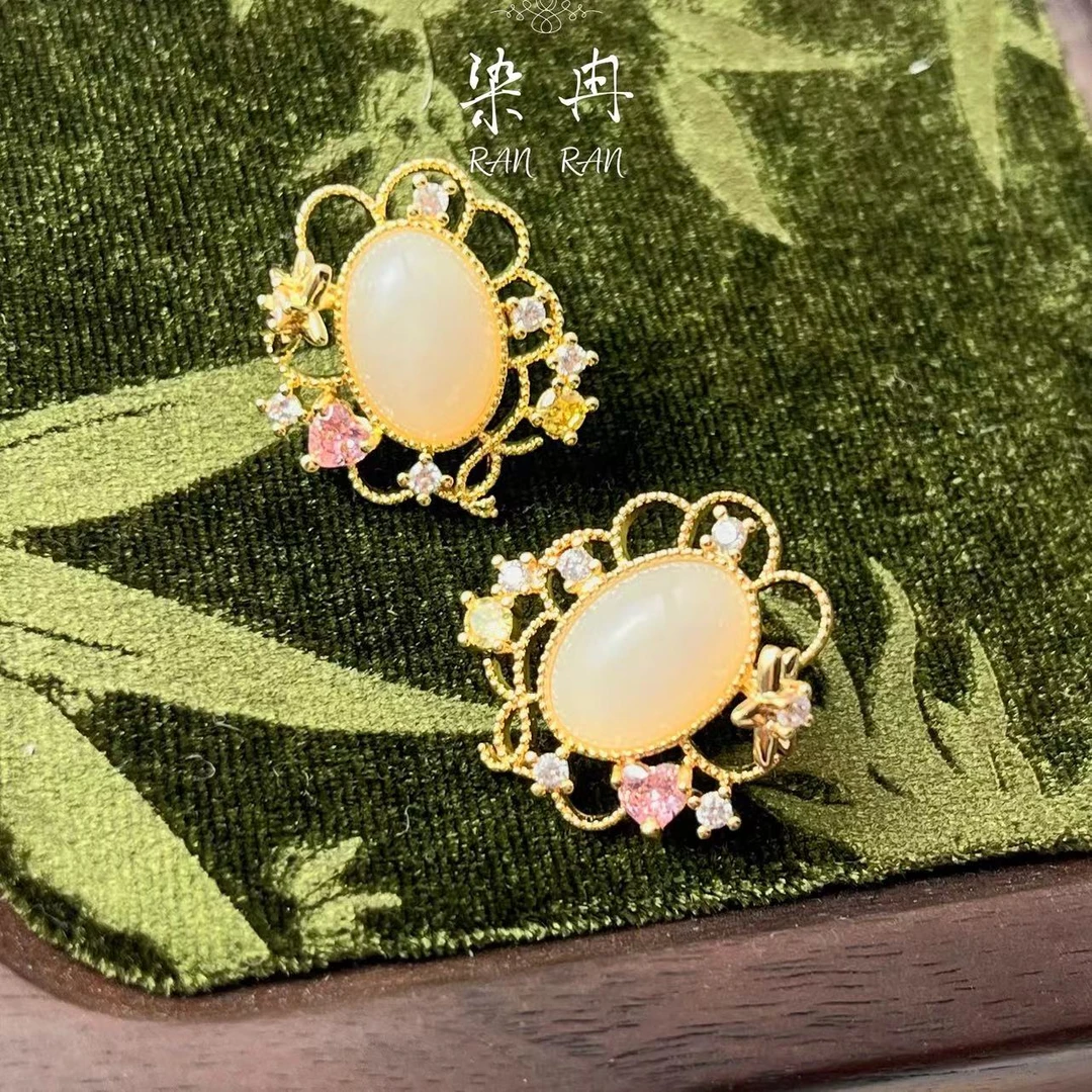 铜合金仿水晶耳饰 【宫羽】气质复古精致优雅中古宫廷风耳钉E126