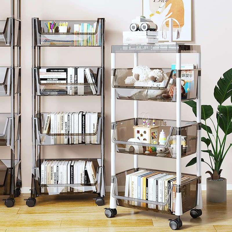 可移动书架落地置物架带轮儿童玩具收纳架多层家用小推车简易书柜