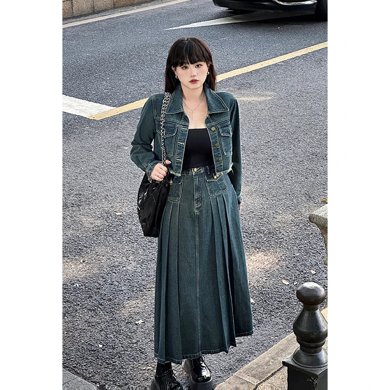 月半鱼【现货】牛仔流苏毛边半身裙秋季百搭通勤复古休闲短外套