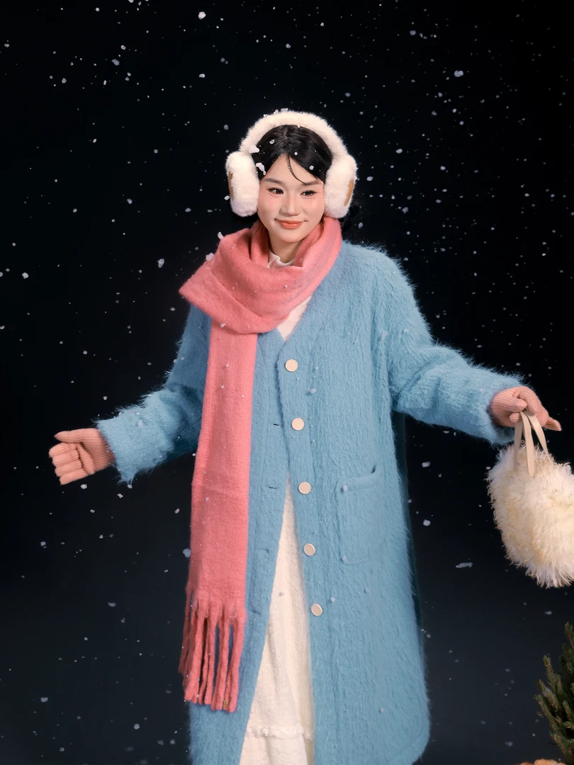 月半鱼【奶蓝云朵】红人上新水蓝色毛衣开衫圈圈纱慵懒针织毛衣宽松