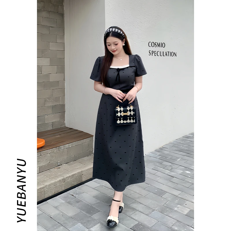 月半鱼【海顿公园】法式复古方领连衣裙女高级感收腰显瘦灰色长裙