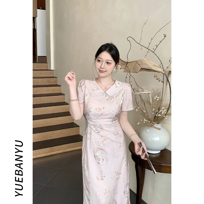 月半鱼【桃夭】国风新中式改良旗袍女夏季新款收腰显瘦粉色连衣裙