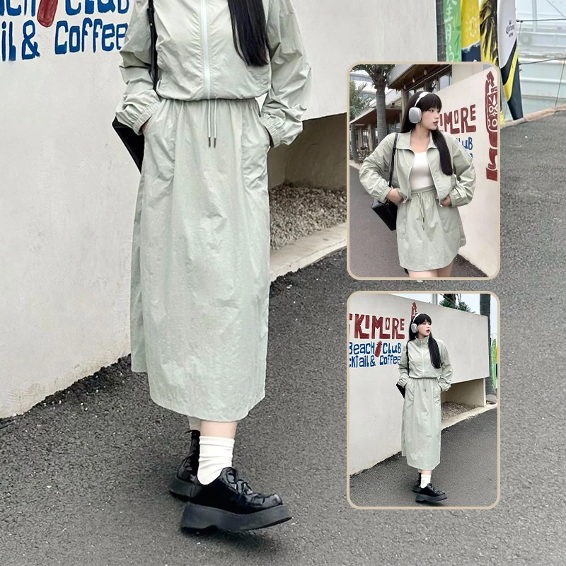 月半鱼现货【city walk】夏装运动风工装长短款豆蔻绿半身裙