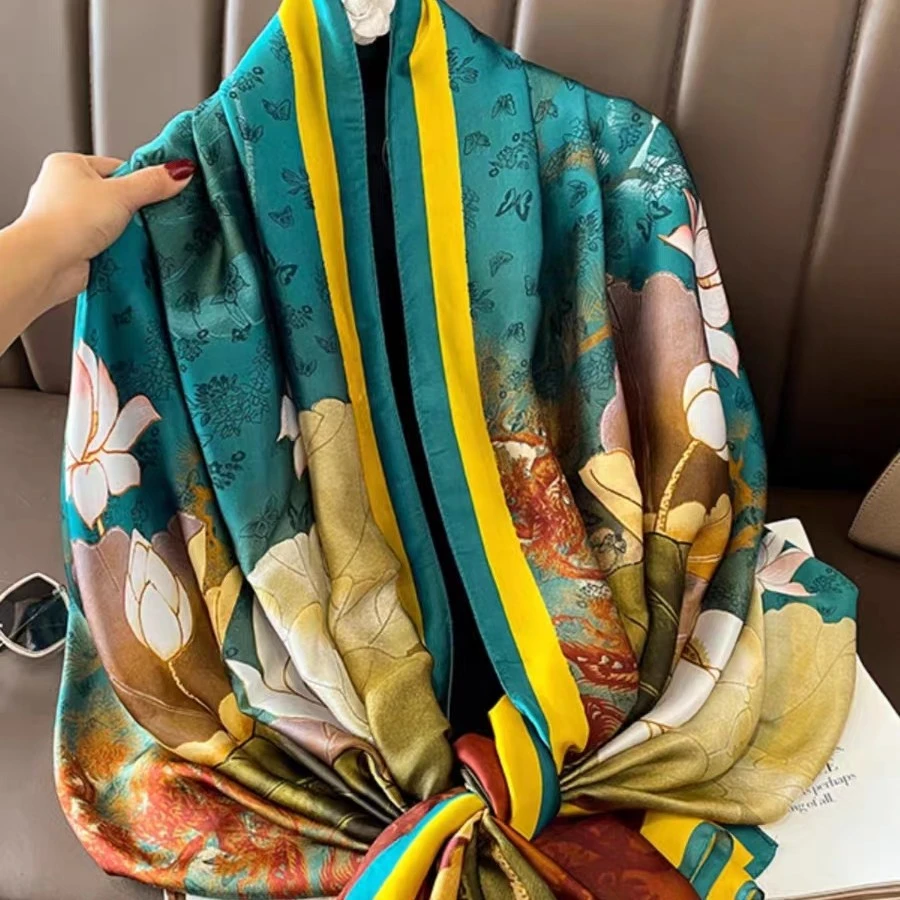 【 爱莲说】春秋丽锦缎气质女洋气丝巾长条披肩薄款百搭围巾新款