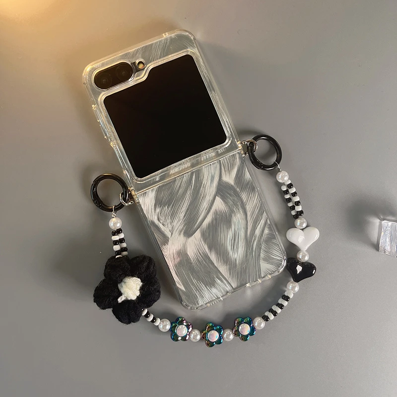 羽毛纹三星zflip4折叠手机壳zflip5新款保护套透明超薄全包防摔