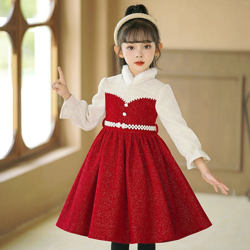 女童公主裙冬季加绒加厚圣诞节裙子2023新款儿童连衣裙秋冬装长袖