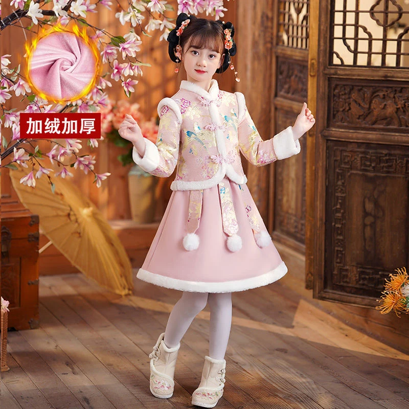 新款女童汉服冬季加绒加厚中国风儿童古装女孩唐装拜年服公主宝宝