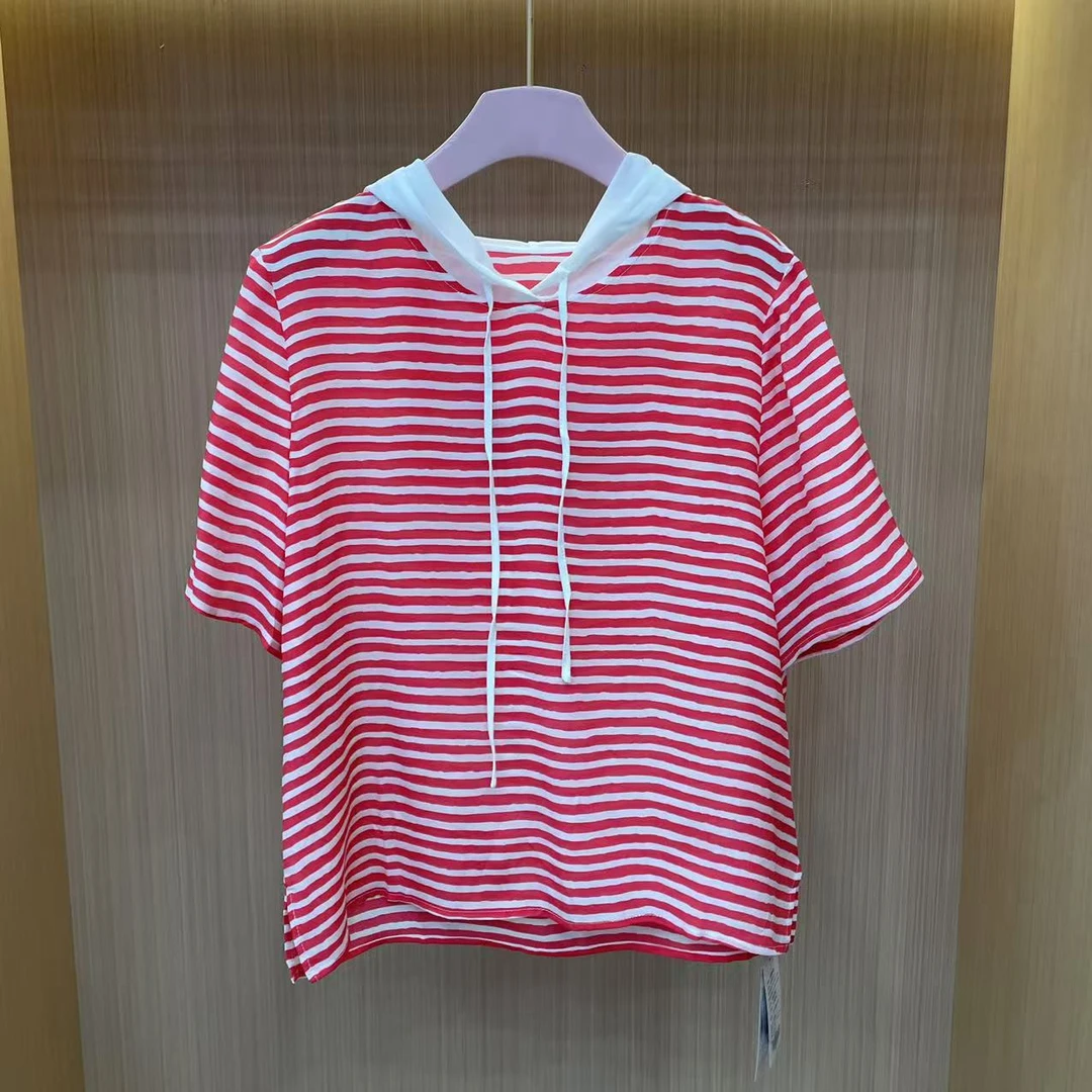 【LJWM】桑蚕丝短袖连帽款上衣 86068