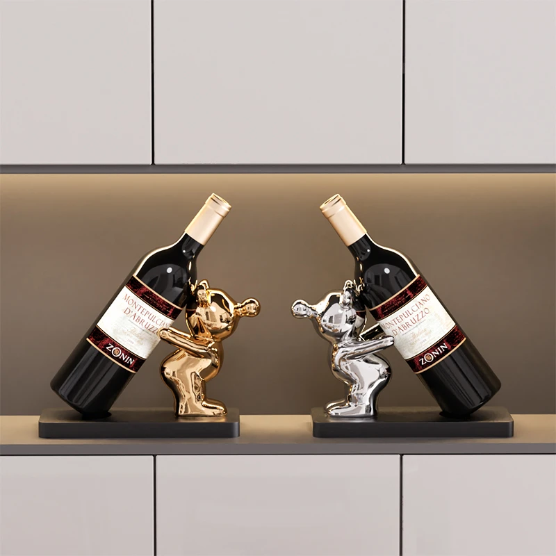 巢派创意暴力熊红酒架摆件轻奢高档酒柜装饰品家居客厅餐边柜摆设