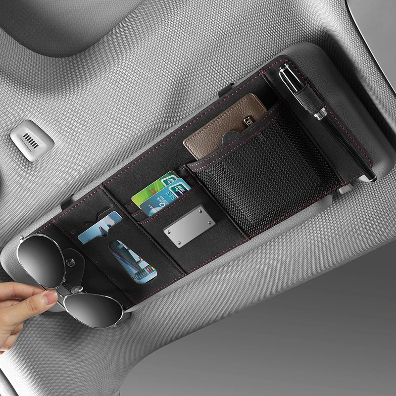G古★高档车载遮阳板眼镜夹置物收纳袋汽车用品多功能卡片夹储物袋