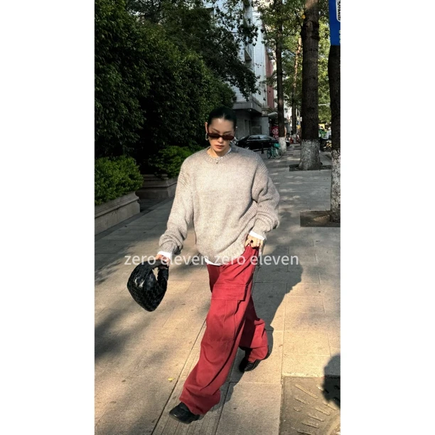 【特价NO退NO换】美式百搭多口袋复古显瘦工装牛仔休闲裤女ZHA3743