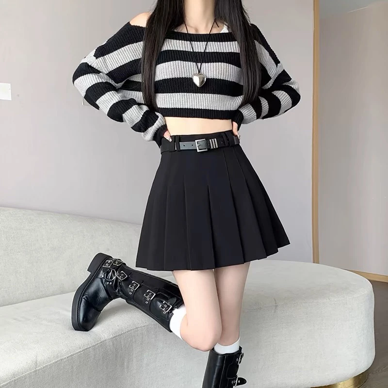 灰色百褶裙女春秋季西装面料半身裙超火高腰显瘦短款蓬蓬a字短裙