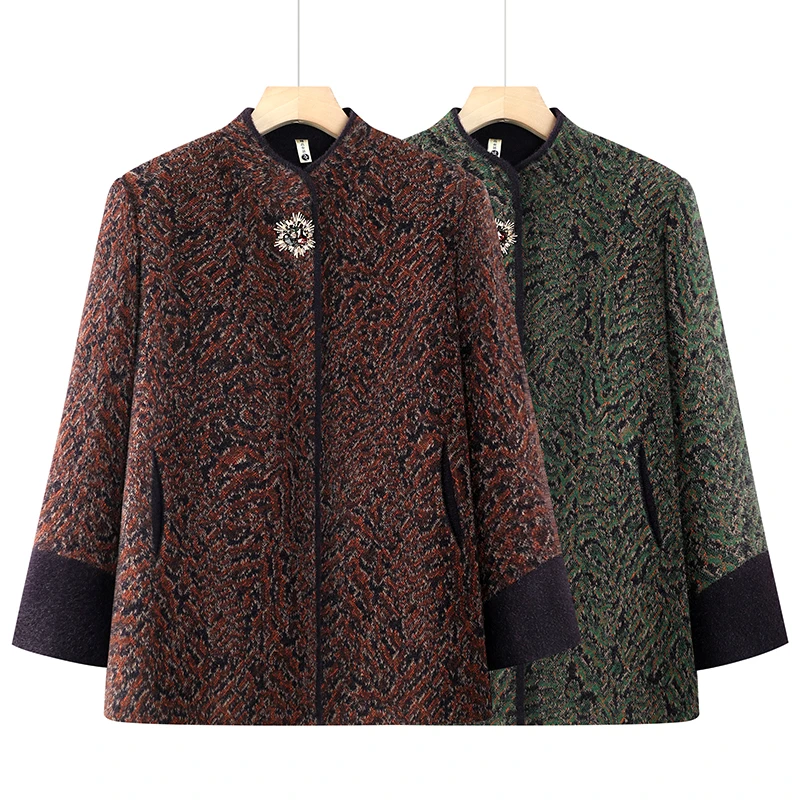 奶奶秋装呢子大衣中老年妈妈新款秋冬加厚仿水貂绒外套70岁老太太