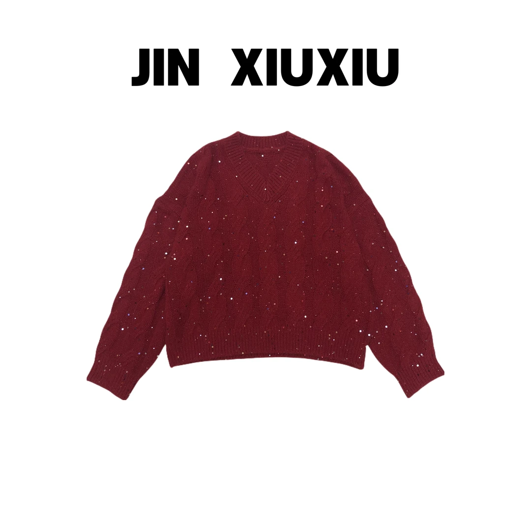 【金秀秀】【亮闪闪V领】159韩国东大门新款Ｖ领针织衫