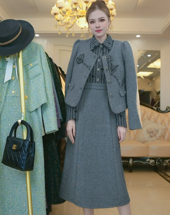 2024年秋冬款T236贵妇人重工时尚套装连衣裙女
