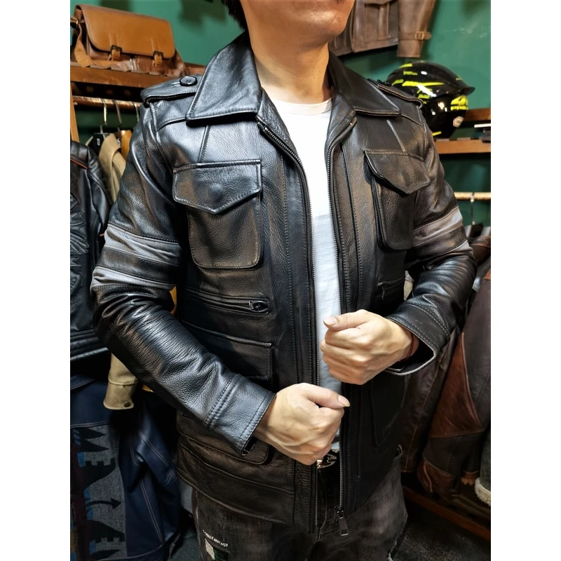 玻璃心勿拍~清仓断码微瑕疵款翻领机车加棉冬季头层牛皮外套