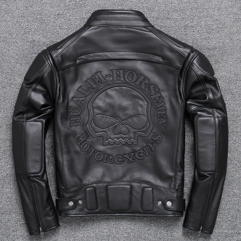 重磅复古刺绣机车皮衣 真皮硬汉皮夹克 男士骑行摩托服牛皮外套
