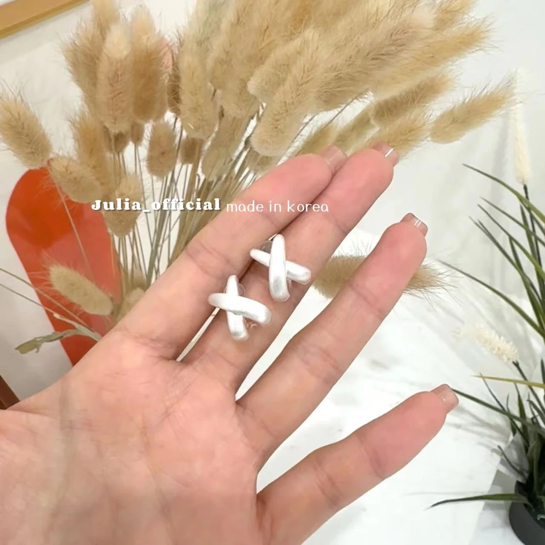 合金耳饰 拉丝交叉X方圆脸耳钉