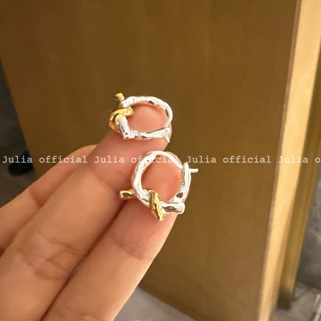 925银耳饰 Julia姐姐】“金银拼色”925通体银打结耳扣