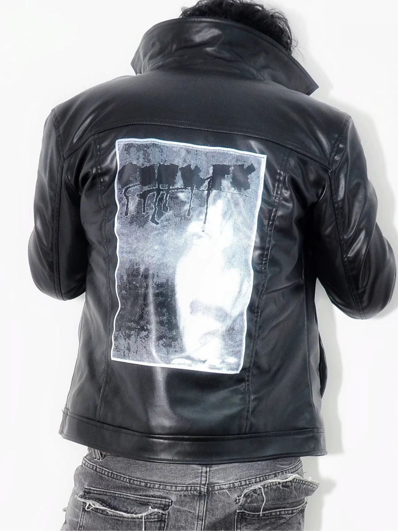 PunkFK女鬼做旧印花机车皮衣夹克棉内胆荔枝纹仿羊皮柔软修身朋克
