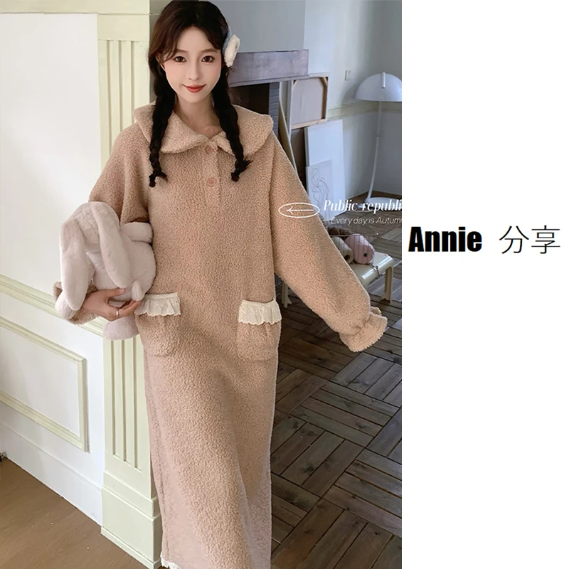 超暖和/大码可穿/韩国PB品牌/ins风睡裙女/甜美纯色法式家居睡裙