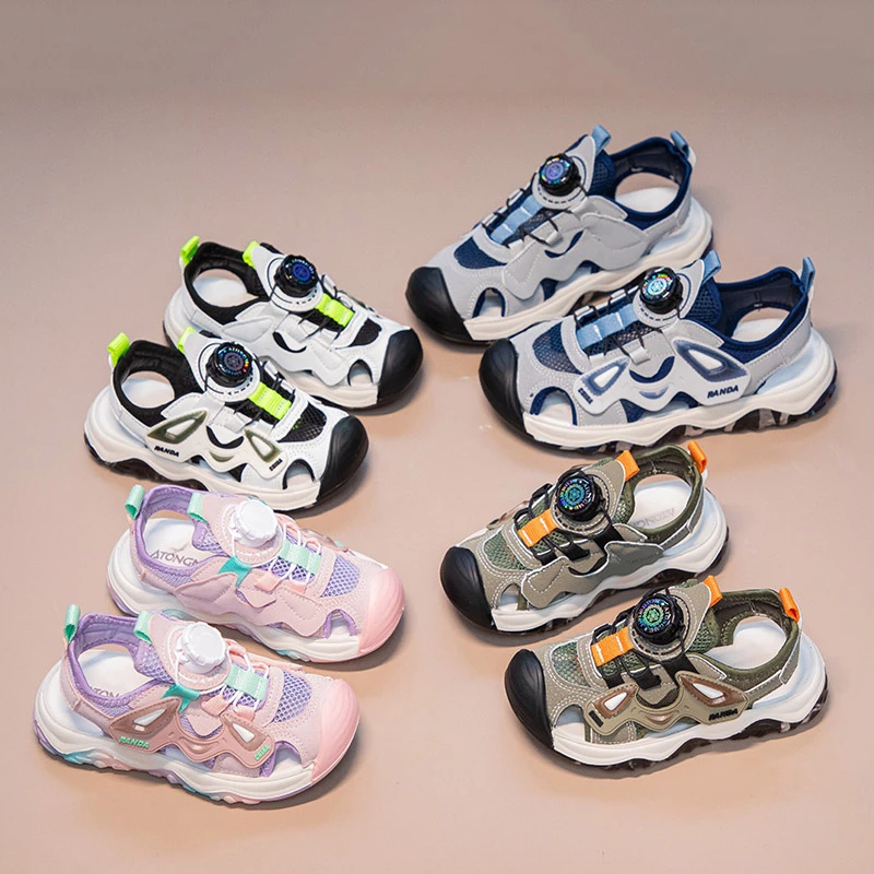 【旋转纽扣】夏2025新款男女儿童鞋旋转纽扣包头凉鞋舒适透气BT001