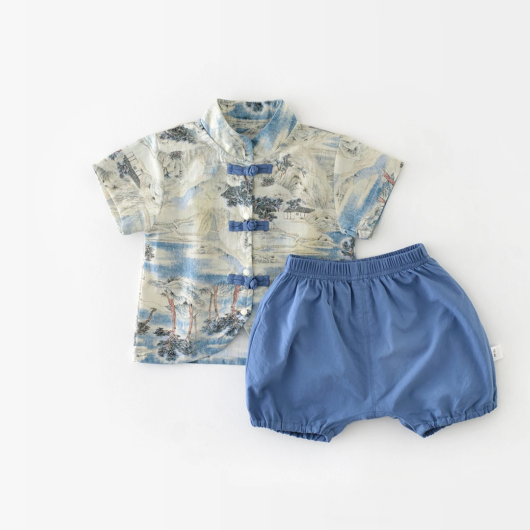 【预售】YJ92701儿童新中式套装夏季男童中国风薄款古风两件套