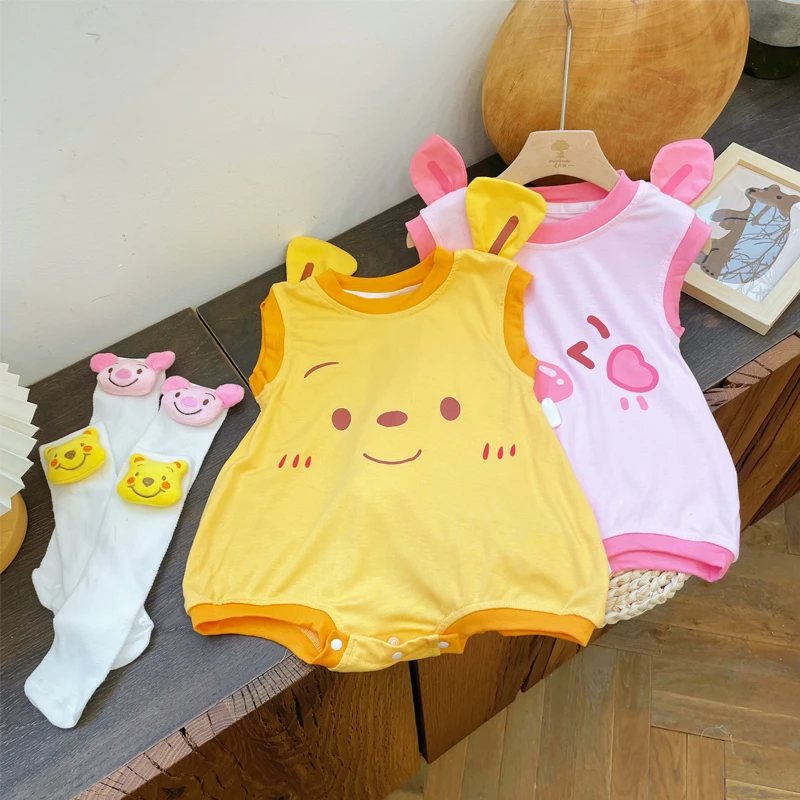 【现货】马卡龙色系哈衣夏季婴儿包屁衣宝宝连身衣送袜子JBL24027