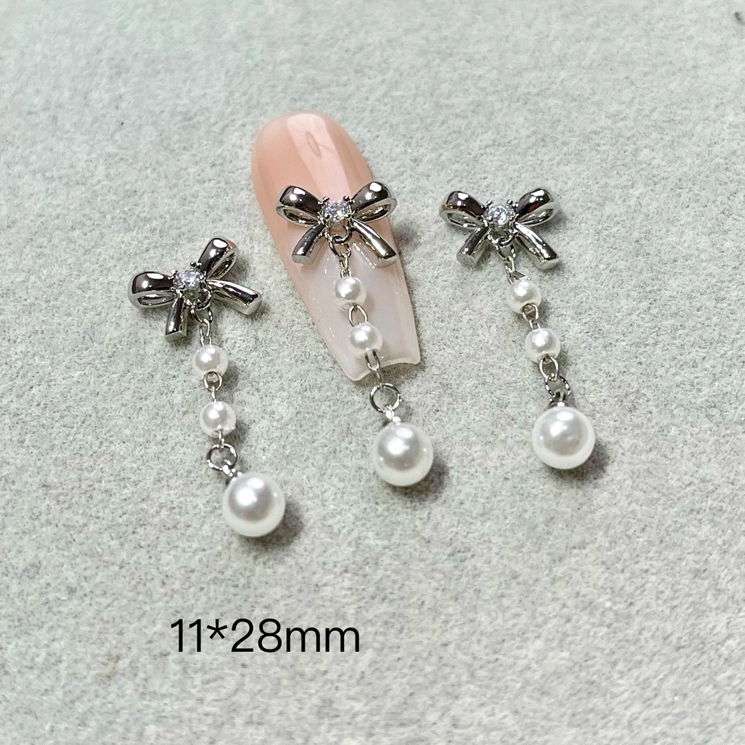 网红奢华铜镶锆时尚经典蝴蝶结流苏手工镶钻超闪美甲钻