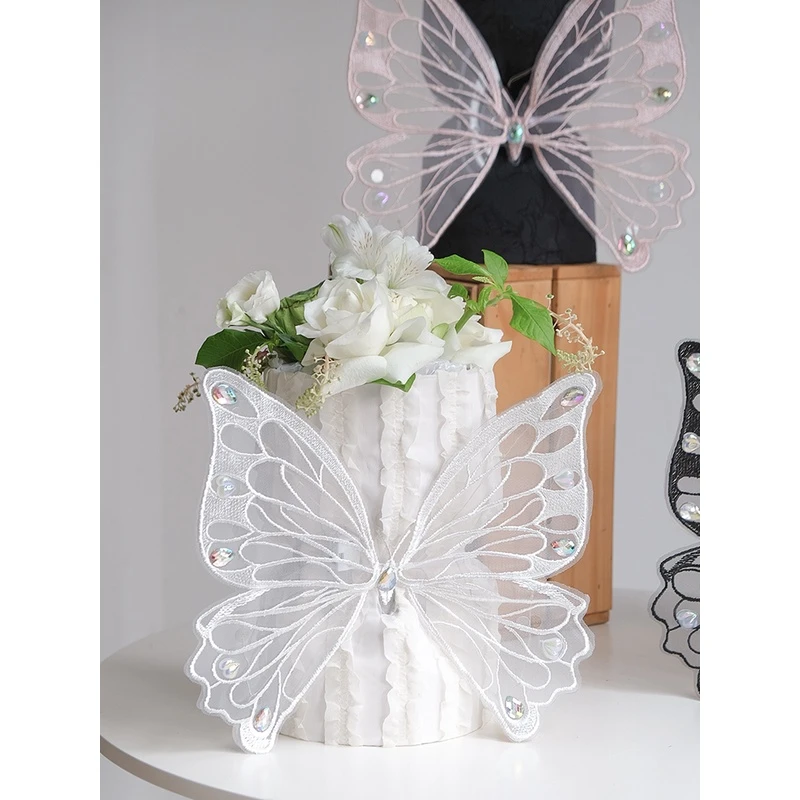 悦木 七夕情人节蝴蝶创意鲜花花束配饰蕾丝刺绣花艺装饰包花资材