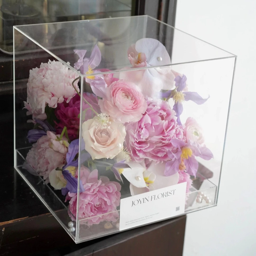 悦木 透明亚克力花盒方形插花盒永生花礼盒花艺资材