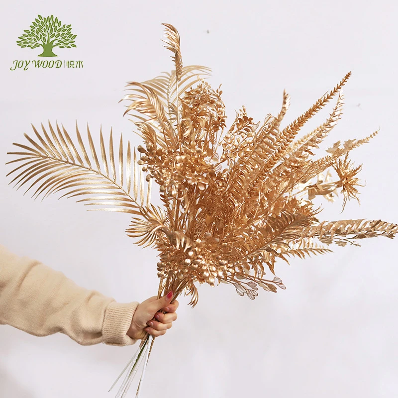春节新年摆件装饰 福桶插花 金色仿真花年宵花冬青红果尤加利扇叶