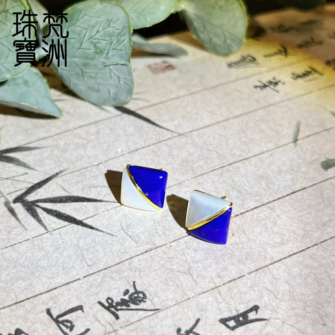 【梵洲】手工定制 几何 青金石耳钉 FZD3613 多样性发一