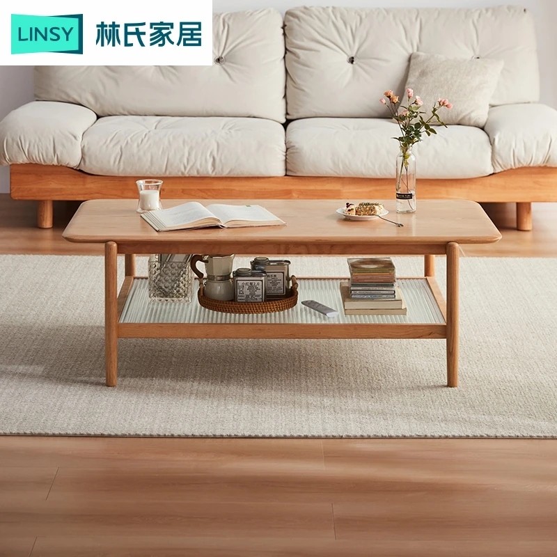 林氏家居茶几客厅白蜡木双层设计师创意茶几CS2L ZH