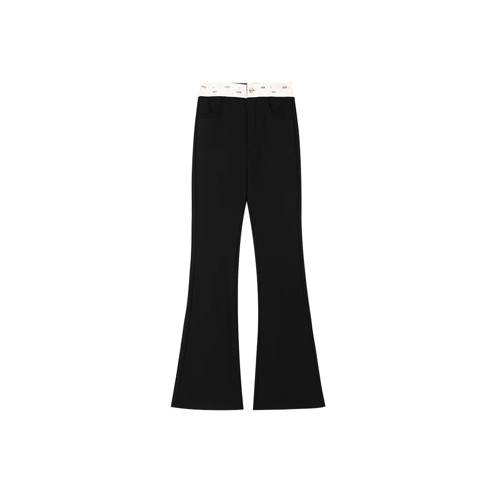 冬季新款撞色高腰微喇厚款休闲裤8863729