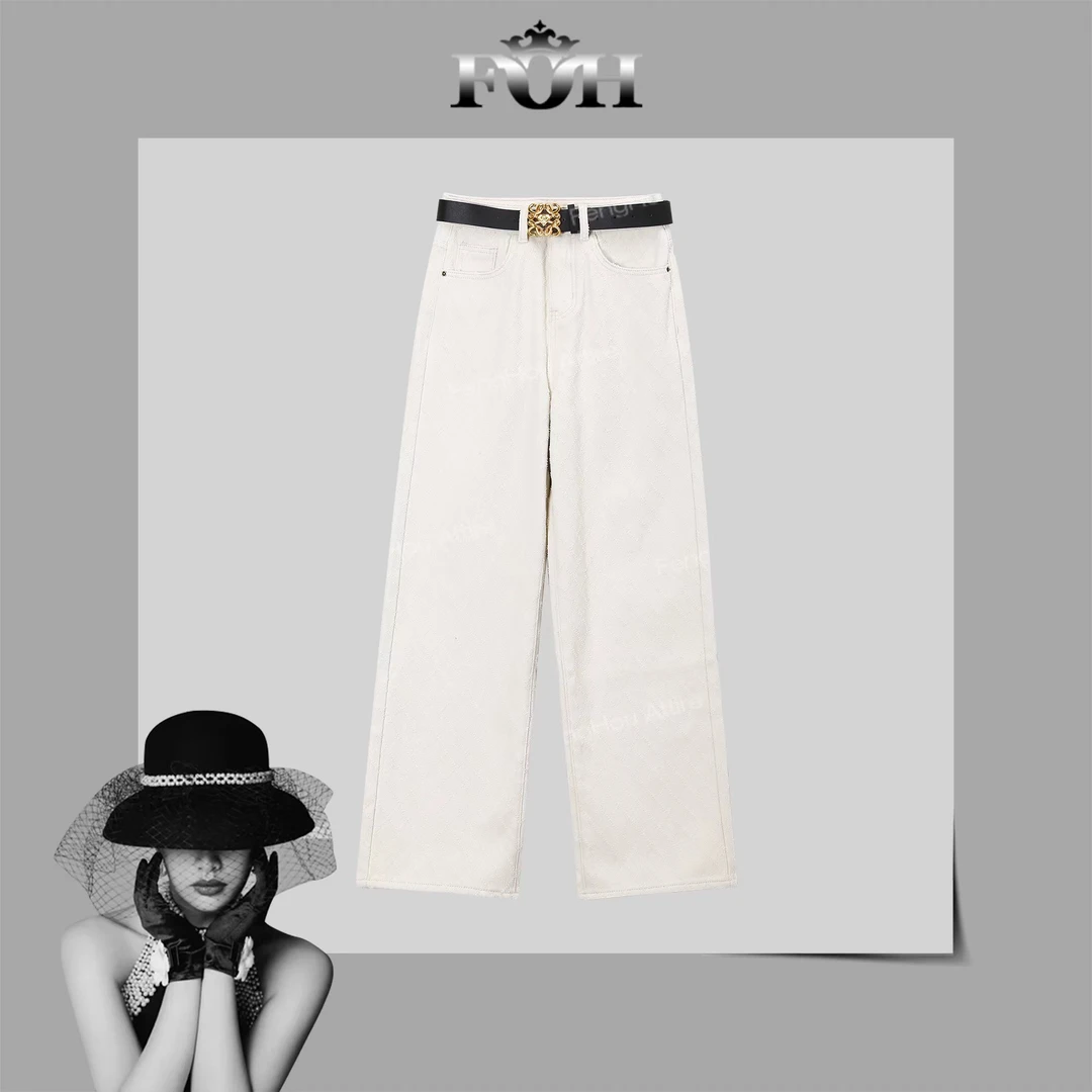 【封后轻奢设计】2024冬季新款设计感高腰百搭牛仔裤76778