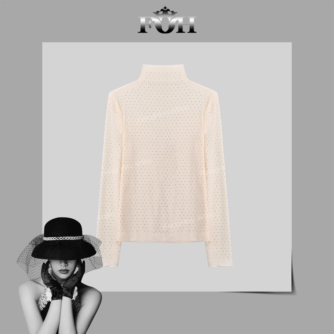 【封后轻奢设计】2024秋冬新款闪钻高领上衣86A1521
