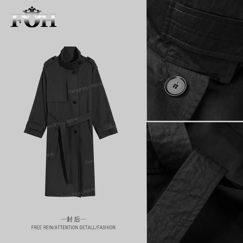 【封后轻奢设计】2024秋季新款都市浪漫立领长款风衣外套85D9717